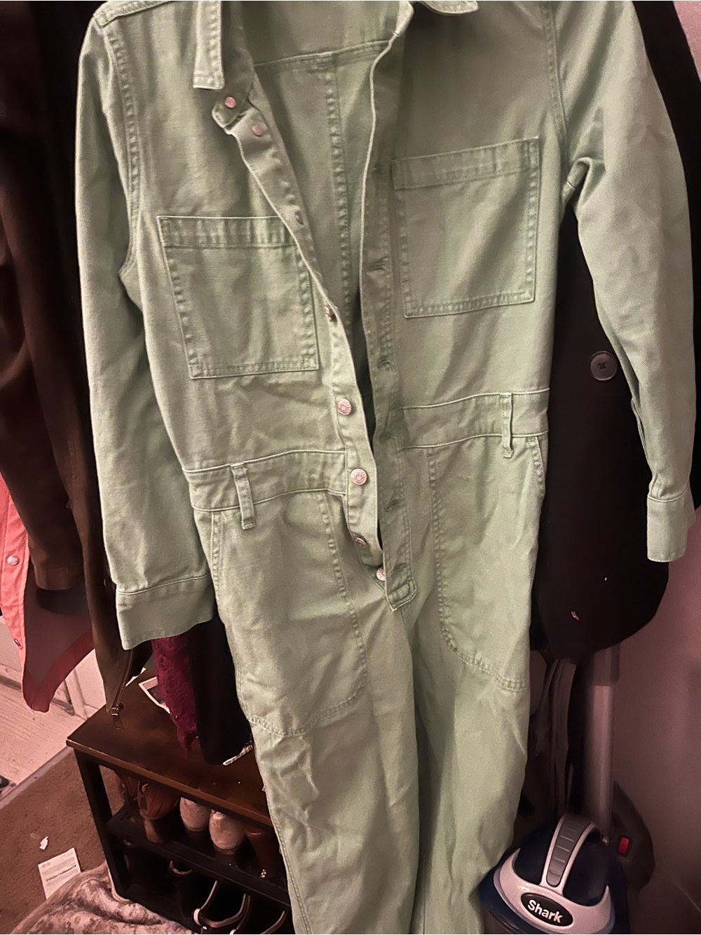 Women’s Mint Green One-Piece Utility canvas Jumpsuit straight leg